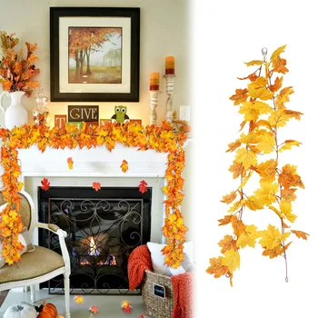 Изкуствени Есенни листа клен, Окачени лозови растения от ратан, Есенна декорация за дома, градината, Коледни Венци, украса на сватбени партита