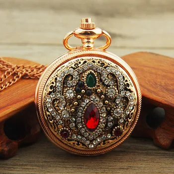 3 бр. Луксозни джобни часовници от Розово злато с диаманти за Мъже и жени, за носене с цветен надпис, Ключодържател, Верижка, колие, часовници