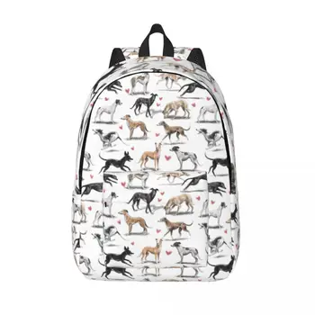 Kawaii Greyhounds Pattern Раница за Лаптоп Женски Мъжки Ежедневни Раница за Колеж, училище, Ученик, Кучета, Уиппета, Хрътка Куче, Чанта за кучета