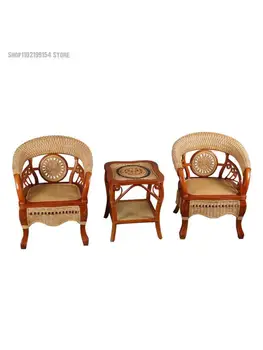 Индонезийски Тръстика стол с единична облегалка от три части, Истински Домашни Столове за всекидневна, тераса, почивка, Комбинация от китайски стил
