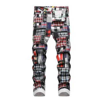 Реколта хип-хоп 3D цифрови дънкови панталони Harakuju Градинска облекло Лоскутные Дънкови панталони за мъже Участък