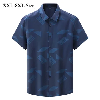 По-големи Размери 6XL 7XL 8XL От плат Лиоцелл, Мъжки Ризи с къс ръкав, Летни Свободни Бизнес Ежедневни Ризи с принтом в цвят блок, мъжки