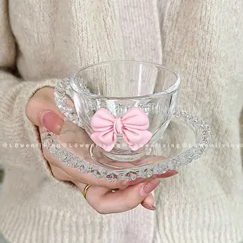 Интернет-знаменитост момиче с лък във формата на сърце стъклена чаша за закуска от овесени ядки чиния за сладолед висока чаша със стъклена дръжка чаша за кафе