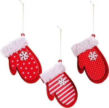 Комплект Коледни висящи отглеждане - Сладка, пухкава украса, ръчно изработени | Окачени чорапи от тръстика, ръкавици, дизайн на отглеждане за елхи