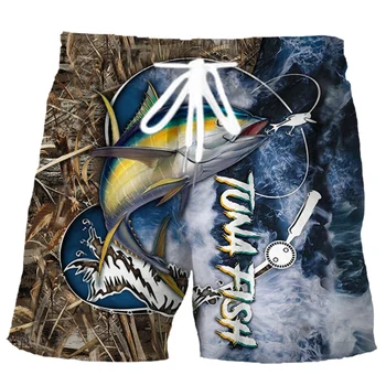 Плажни шорти с 3D принтом риба в залива, мъжки летни шорти за плуване в стил хип-хоп, свободни спортни шорти унисекс с пет точки