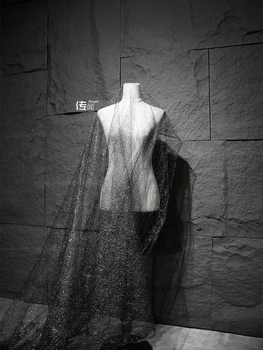 Градиент марлевая тъканта Мека на Завесата Черно Блестящо Сребро Выдалбливают Сватбена рокля Декоративна Фонова плат Модерен Дизайнерски плат