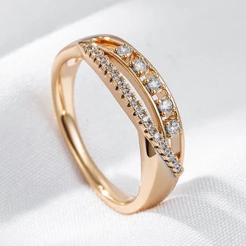 Wbmqda Fashion Годежен пръстен от розово злато 585 проба с бял Натурален цирконием, Романтични бижута и аксесоари
