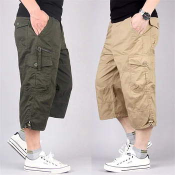 Къси панталони-карго-Голяма дължина, Мъжки Летни ежедневни памучни ластични панталони-капри с множество джобове, Мъжки военно-тактически къси гащички 5XL