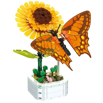 Направи си сам, Мини-Пеперуда, насекомо, растение в саксия, Бонсай, Цветен блок, Роза, украса, Градивен елемент, статуетка, Пластмасова играчка, подарък за деца и момичета