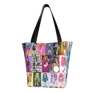 Модерна чанта с Розови Принтом и Високо Коллажем, Чанта за Пазаруване, Холщовая чанта за Пазаруване с Шарени Аниме