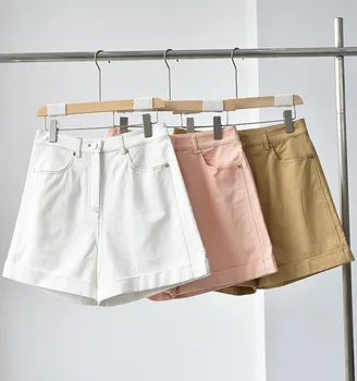 Дънкови шорти трапецовидна форма с мъниста, памук, 2023, Нови модни ежедневието на обикновен дамски къси панталони с висока талия, 3 цвята