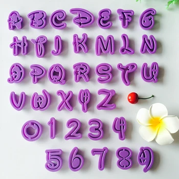 36 бр./компл., лилаво Набор от форми с алфавитными цифри, набор от форми за бисквити, нож за писма за торта, Инструменти за украса на тортата фондан