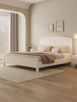 Кожено легло от масивно дърво, модерна обикновено малка Потребителска основна двойно легло, кант от пепел, мека сватбена легло