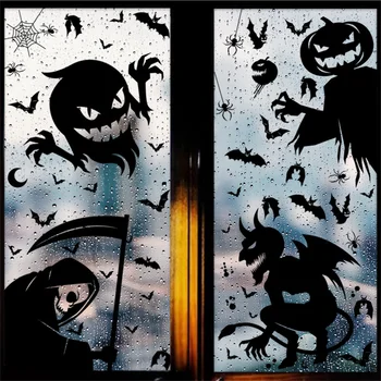 2 елемента Етикети в прозореца на Хелоуин Скелет Мрачен Reaper, Вещица, Призраци, Стикер за стена, Декорация за Хелоуин, духове Къща, вечерни аксесоари