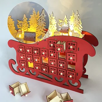 Прекрасен Червен Коледен календар за обратно броене във формата на шейната, Стилни настолни изделия, интериор за спални, всекидневна
