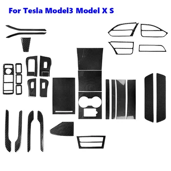 Автомобилна Защитно Нашивка От Въглеродни влакна За Tesla Model Model 3-X S 2014-2019, Пълен набор от части, Декоративни стикери за интериора, Аксесоари