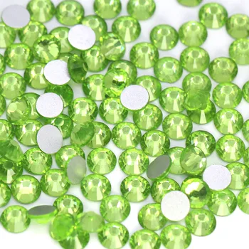Кръгли кристали от перидота, блестящи аксесоари за дизайн на ноктите, Зелени диаманти, crystal без топла определяне на SS3-SS30