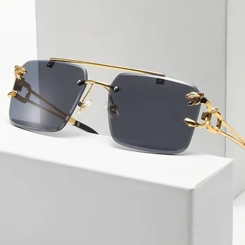 2023 Луксозни vintage слънчеви очила с наклон, мъжки Слънчеви очила без рамки, Популярните Модни дамски Слънчеви очила За каране на открито