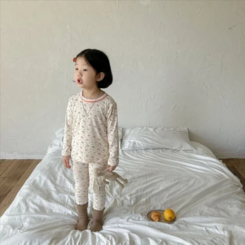 Пролетно-есенен Корейски комплект детски дрехи за дома от две части, Памук Сладък комплект За момичета, Евтини Топъл Цветен Романтичен, Елегантен Свободен