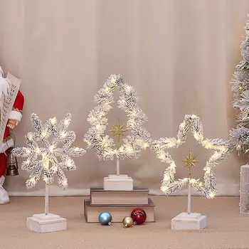 Коледна украса за плотове с подсветка, Мини-изкуствена украса за плотове с led подсветка, Светлинен украса на работния плот за парти