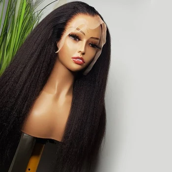 Черен Дълъг мек перука с вълнообразни дантела отпред 180% Плътност 26 инча за жени с коса от устойчиви на топлина влакна BabyHair, ежедневна перука