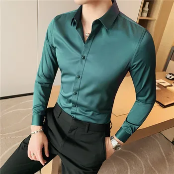 10 цвята, Висококачествена Мъжка риза, Есенна однотонная модерна риза с дълъг ръкав, Универсална бизнес приталенная риза, социална ежедневни риза
