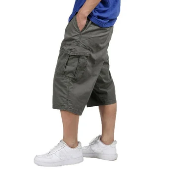 По-големи размери, летни мъжки памучни панталони с дължина до коляното, ежедневни панталони, мъжки-големи размери