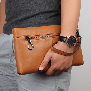 Висококачествен Случайни мъжки клатч от естествена кожа, модерна чанта-плик, чанта на китката си, чантата си, с гривната, големи клатчи