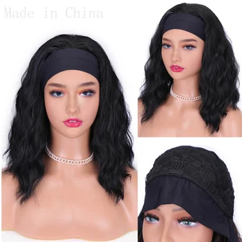 Дамски Къдрава Естествени черни Перуки GRES с превръзка на главата, изработени от синтетична коса за черната жени от высокотемпературного влакна