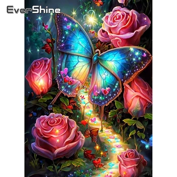EverShine 5D Диамантена живопис Комплекти Пеперуди Пълна диамантена бродерия Животни кръстат бод Мозайка Цветя, Ръчно изработени