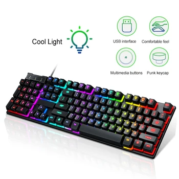 Проводна USB Механична клавиатура T20 с цветна Подсветка RGB Игра Офис Със Защита От Пренапрежение, Висока Прозрачност на символи с ниско ниво на клавиатурна подредба