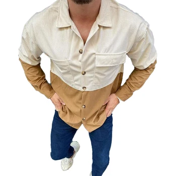 Модерен мъжки ретро каре обикновена дебели ризи, палта с ревери, Однобортные ризи с дълъг ръкав, Модерен есенно-пролетна риза, дрехи
