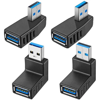 4 Бр. Конектори USB 3.0, USB конектори на 90 градуса за мъже и жени, включително адаптер с леви, десни, леви, десни ъгъл
