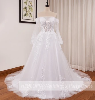 Бална рокля Сватбена рокля на булката с открити рамене Дантелени апликации vestido De Noiva С влак Булката Сватбена рокля