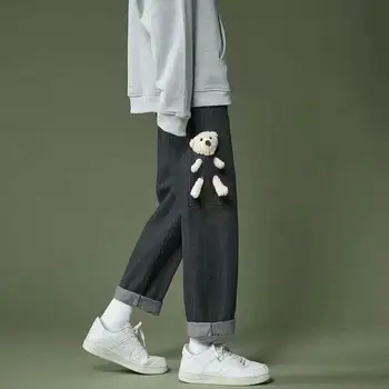 2023 Нови дънки Bear Кукла, Мъжки Персонални Модна марка работно облекло в Корейски стил, Свободни Модни прави панталони