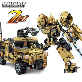 2 в 1 трансформиращ растежен Военен Танк Строителни Комплекти Робот Кожа Военни Тухли Играчки за Деца Момчета MOC Блокове Коледни Подаръци Технически