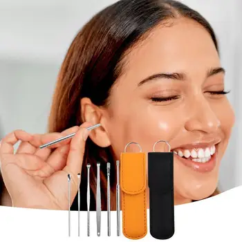 Набор от инструменти за почистване на ушна кал 6 бр./компл. Безболезнено и многократна употреба средство за премахване на ушите от неръждаема Стомана, хигиенни инструмент за почистване на ушите и восък