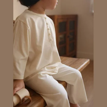2023 Есенен Детски комплект за почивка в корейски и японски стил, Памучни пижами за малки момчета и момичета, Детски меки Памучни пижами, вечерен костюм