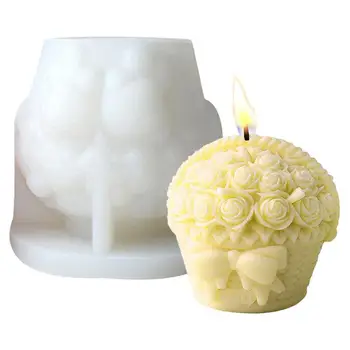 Форма за свещи с цветен букет, силиконова форма за кошница от смола под формата на рози, за Многократна употреба на форми за свещи, 3D форми за производство на свещи със собствените си ръце