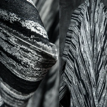 Жаккардовая плат в Черно-бяла Шарка на ивици, Ежедневни облекла, Дизайн на едро, плат, Дрехи за шиене, направи си сам, чист полиестер материал