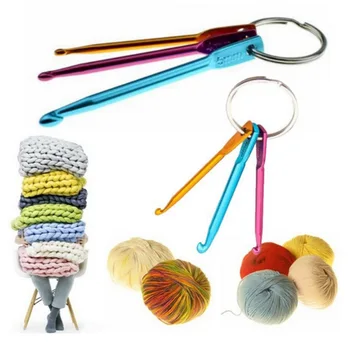 Креативна шевна игла с къса дръжка, алуминиева кука 3 в 1, кукички за ключове, комплект спици за плетене на 