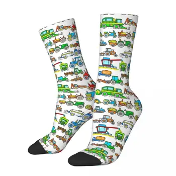 Трактори, селскостопанска техника, трактори, зимни чорапи Унисекс, топли щастливи чорапи, уличен стил, луд чорап