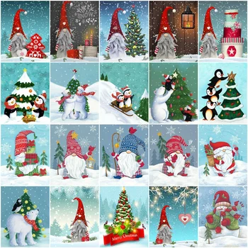 HUACAN за Оцветяване на Номерата На Дядо Коледа Карикатура Коледен Подарък за Рисуване Върху Платно Снимки на Украсата на Дома САМ Рамка