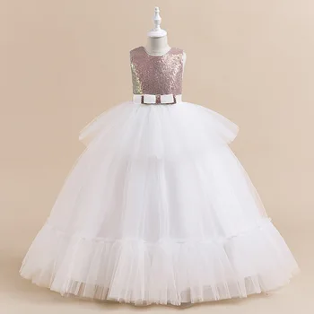 Бебешка рокля с цветя модел за момчета и дълга пола в пода, Сватбена рокля с бродерия на мъниста за момиченца, Окото пола принцеса Пенпенг