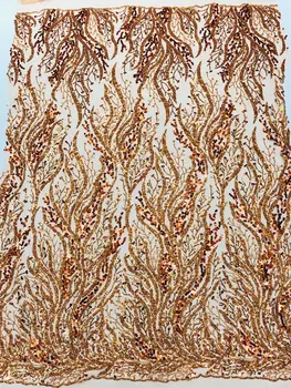 Лейси тъкани от тюл с африкански мъниста SYJ-1306453, висококачествени дантела от френски тюл с бродерия пайети за вечерните рокли Nigeiran