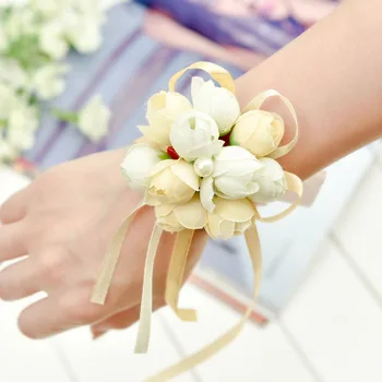 Сватбени аксесоари Цвете за китката на булката Корейска сватба имитация на денс тъкан гривна за сестри булки цвете
