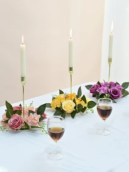 Пръстени за свещи, венец от копринени цветя, празничната трапеза, 1БР, Пръстени за свещи от изкуствени рози 20 см