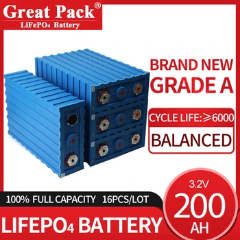 LiFePO4 16ШТ 3.2 В 200Ah Абсолютно Нова Литиево-йонна батерия, Клас А От 100% Пълен Капацитет Акумулаторна батерия Банка на Слънчевата Енергия Дълбоко Цикъл