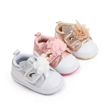 Обувки за новородените момичета с хубави единорогом и цветя, лъскава изкуствена кожа, Ежедневни обувки на принцесата подметка за деца