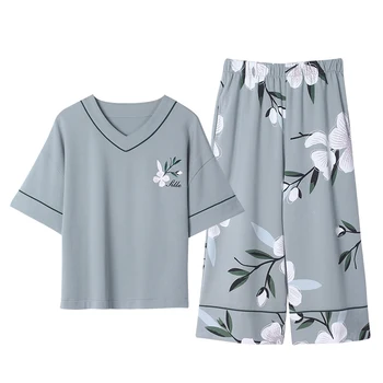 Пижами Дамски Голям размер M-5XL Дамски Пижамные комплекти с къс ръкав, Памучен пижами за отдих, Свободно домашно облекло за момичета, Пижами Feminino